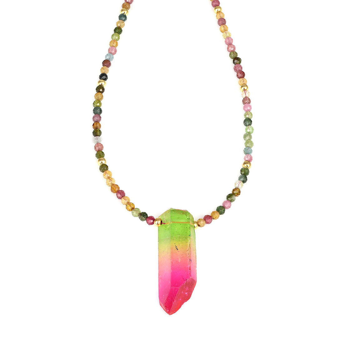 Multi Tourmaline and Mystic Quartz Silver Necklace