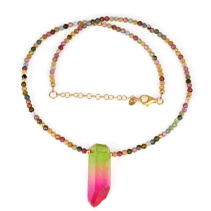 Multi Tourmaline and Mystic Quartz Silver Necklace