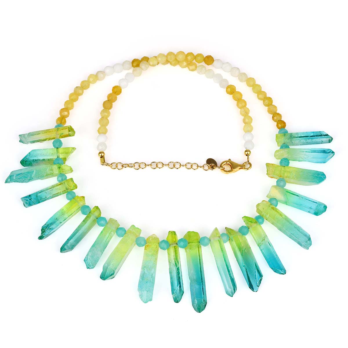 Amazonite, Yellow Opal and Mystic Quartz Necklace