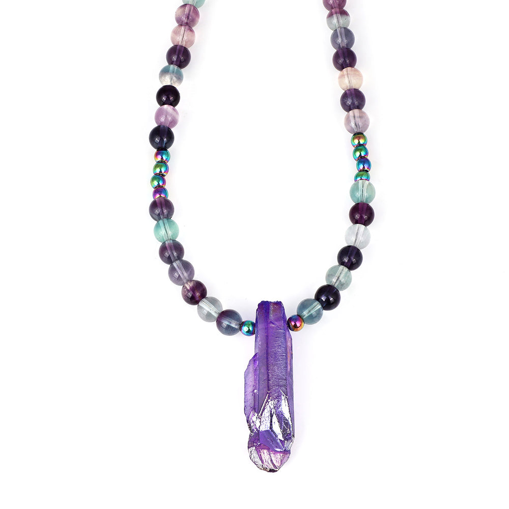 Fluorite, Hematite and Mystic Quartz Silver Necklace