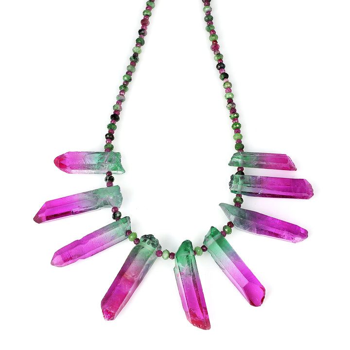 Ruby, Ruby Zoisite and Mystic Quartz Necklace