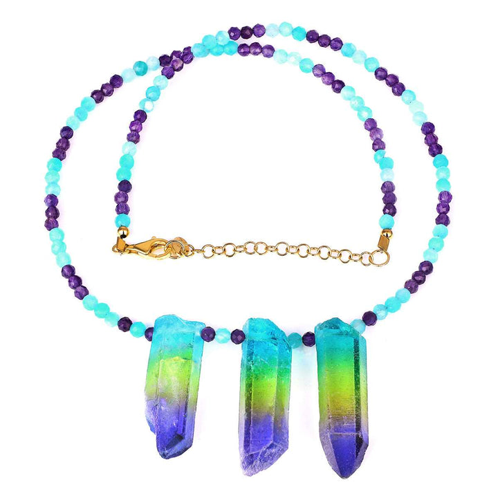 Amazonite, Amethyst and Mystic Quartz Necklace