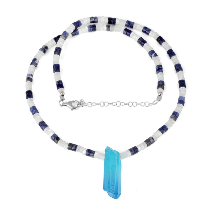 Sodalite, Mother Pearl and Mystic Quartz Necklace