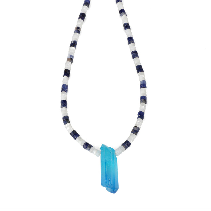 Sodalite, Mother Pearl and Mystic Quartz Necklace