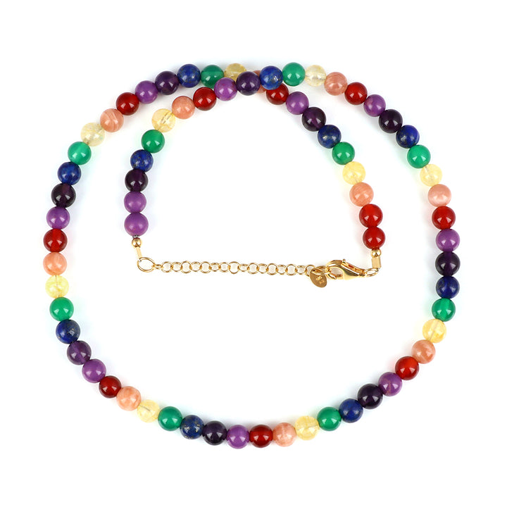 7 Chakra Gemstone Beads Silver Necklace