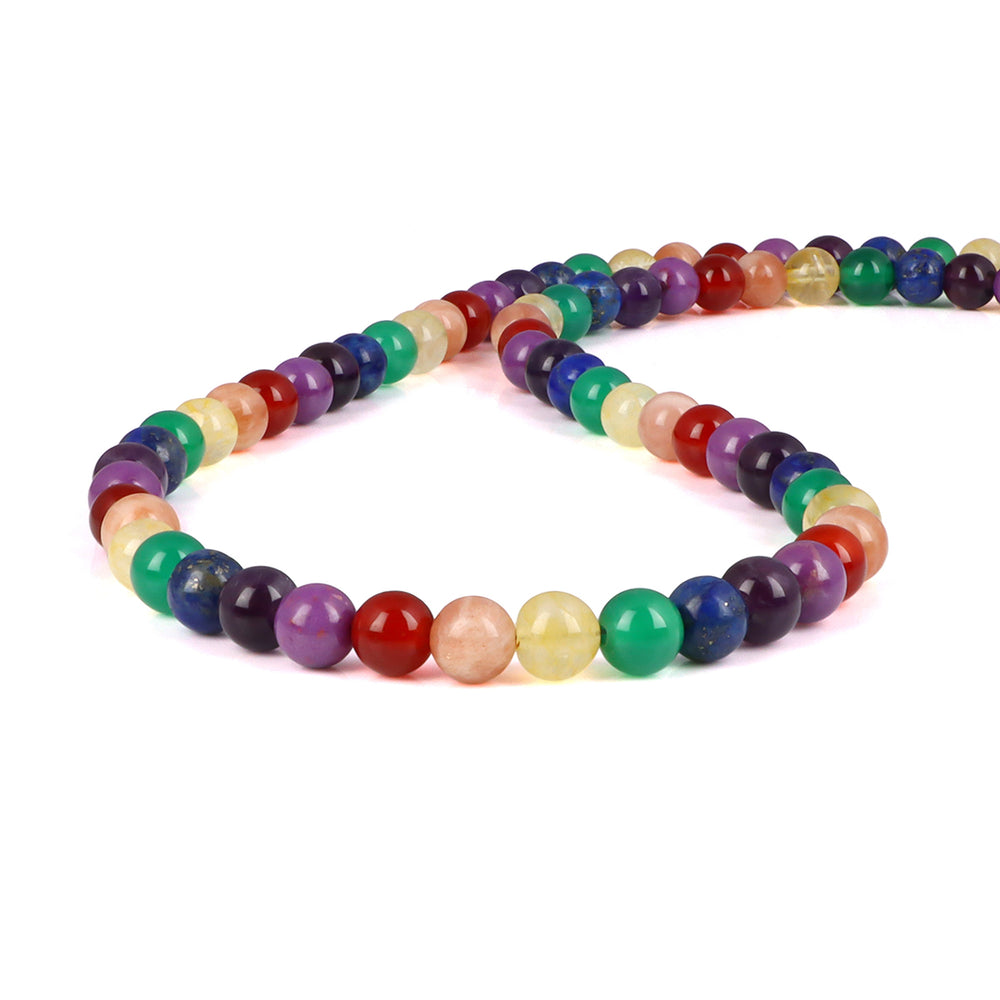 7 Chakra Gemstone Beads Silver Necklace