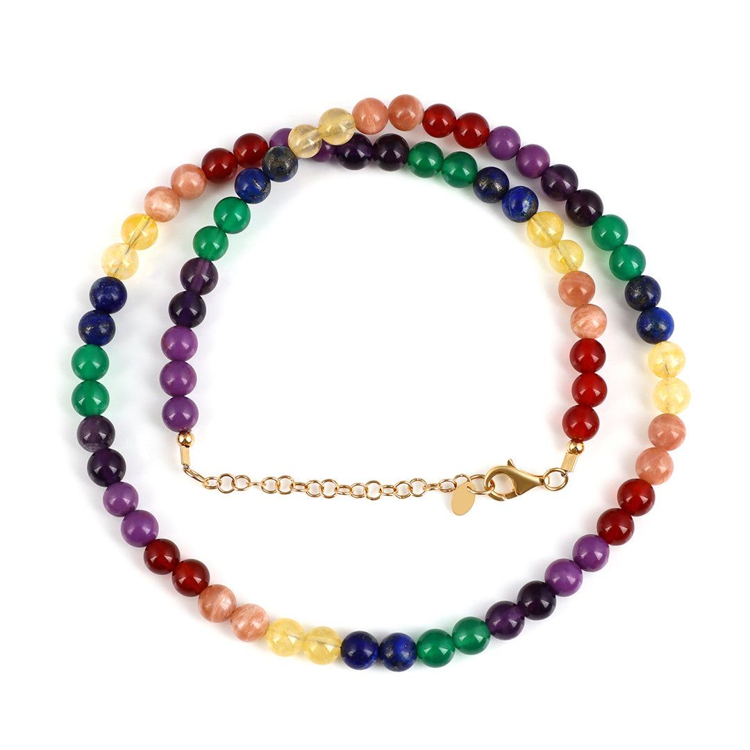 7 Chakra Gemstone Silver Necklace