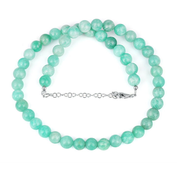 Amazonite Beads Unisex Silver Necklace