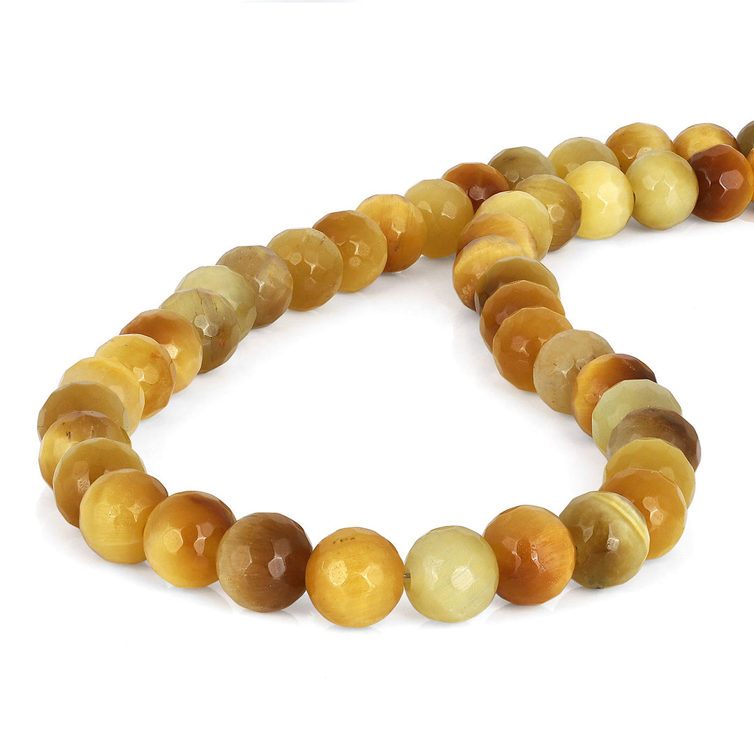 Yellow Tiger's Eye Beads Silver Necklace
