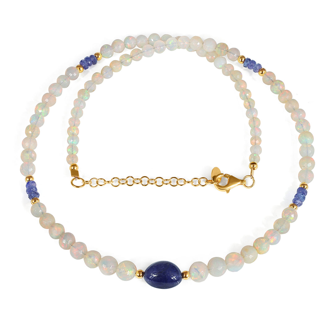 Opal and Tanzanite Silver Necklace