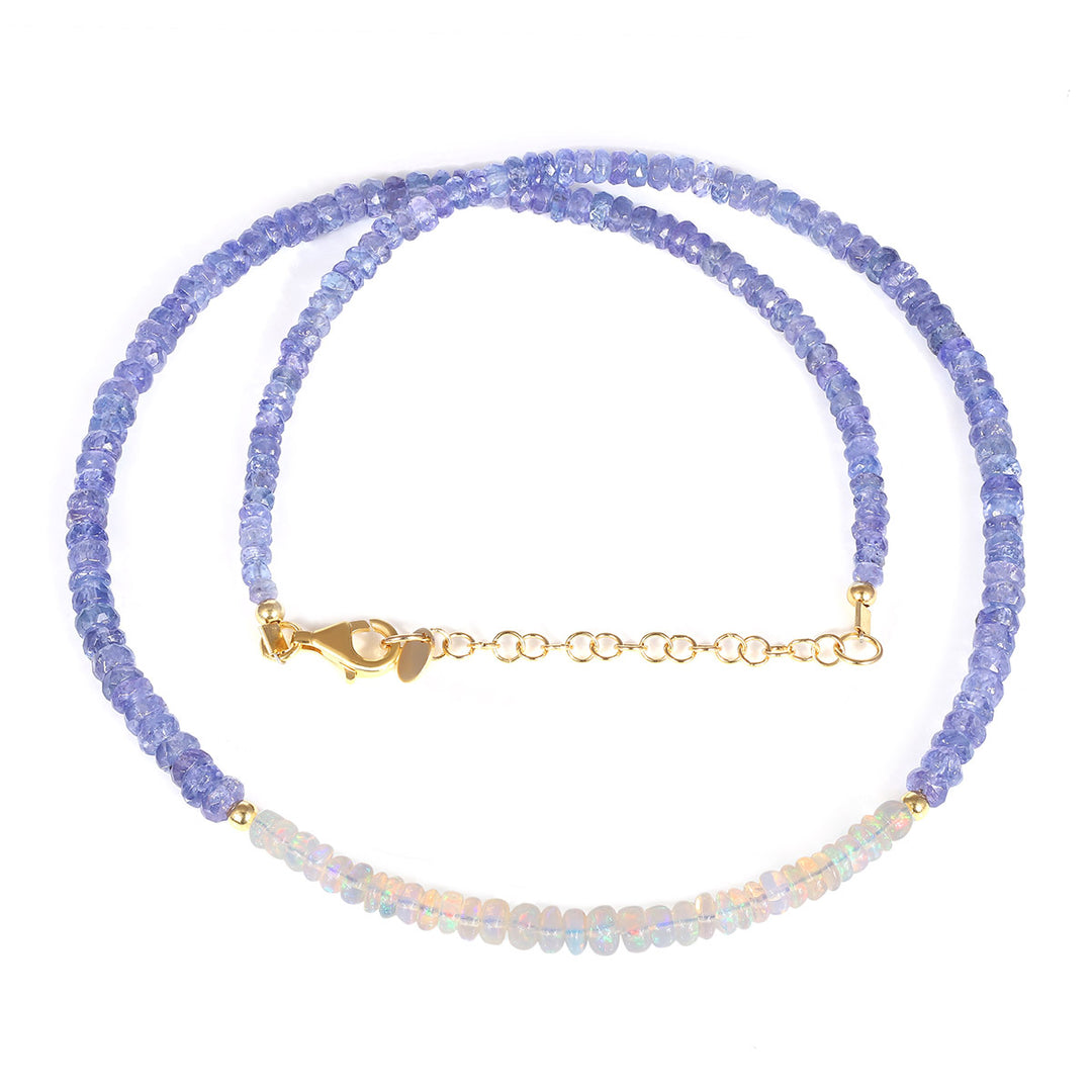 Tanzanite and Ethiopian Opal Beads Silver Necklace