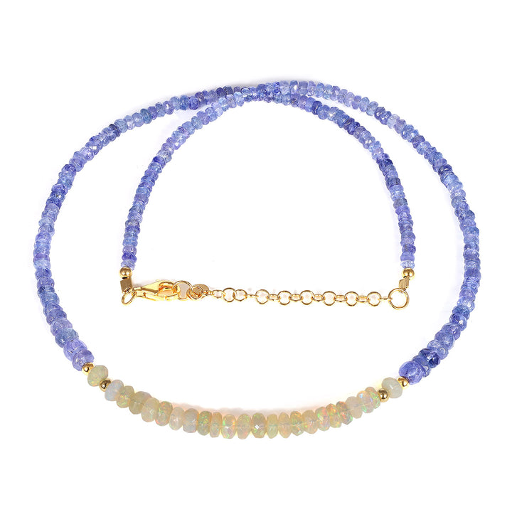 Tanzanite and Ethiopian Opal Beads Silver Necklace