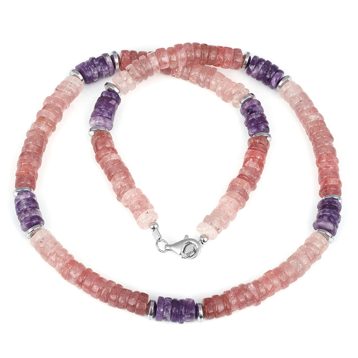 Strawberry Quartz and Lepidolite Silver Necklace