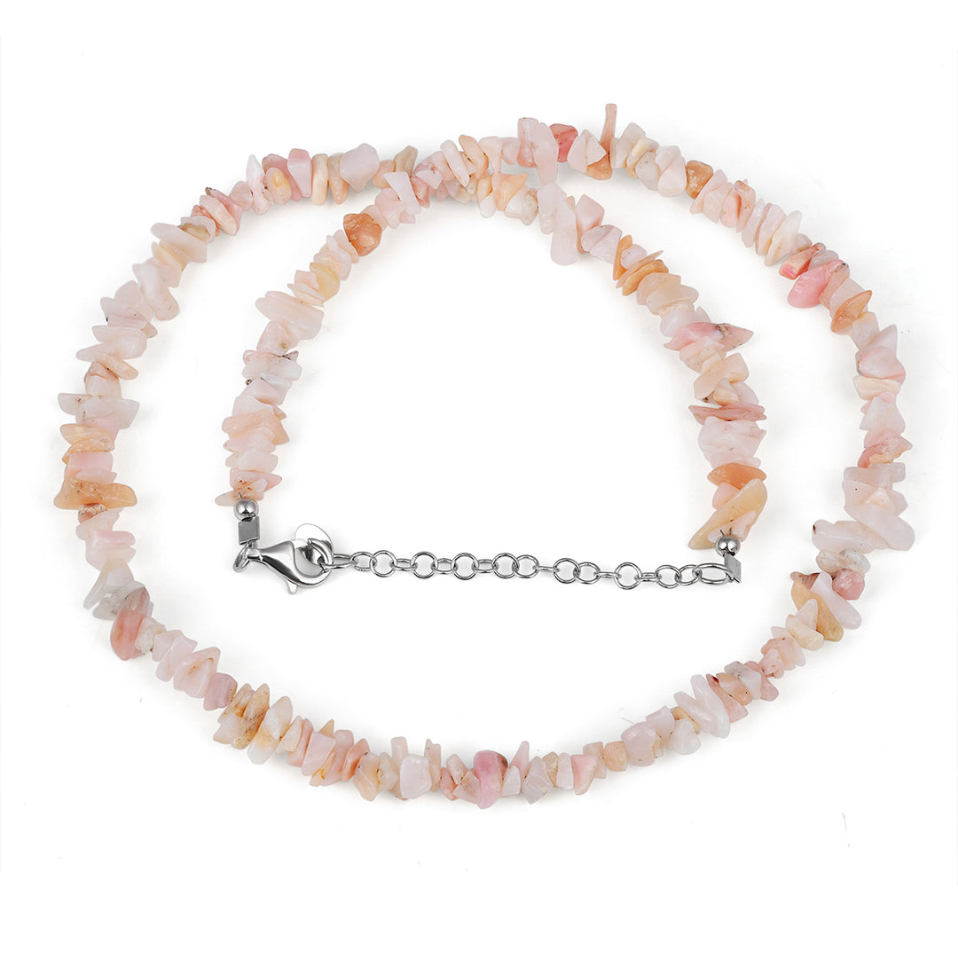 Pink Opal Nuggets Silver Necklace