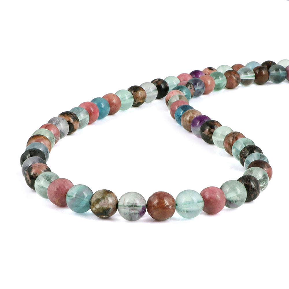 Fluorite and Rhodonite Unisex Silver Necklace