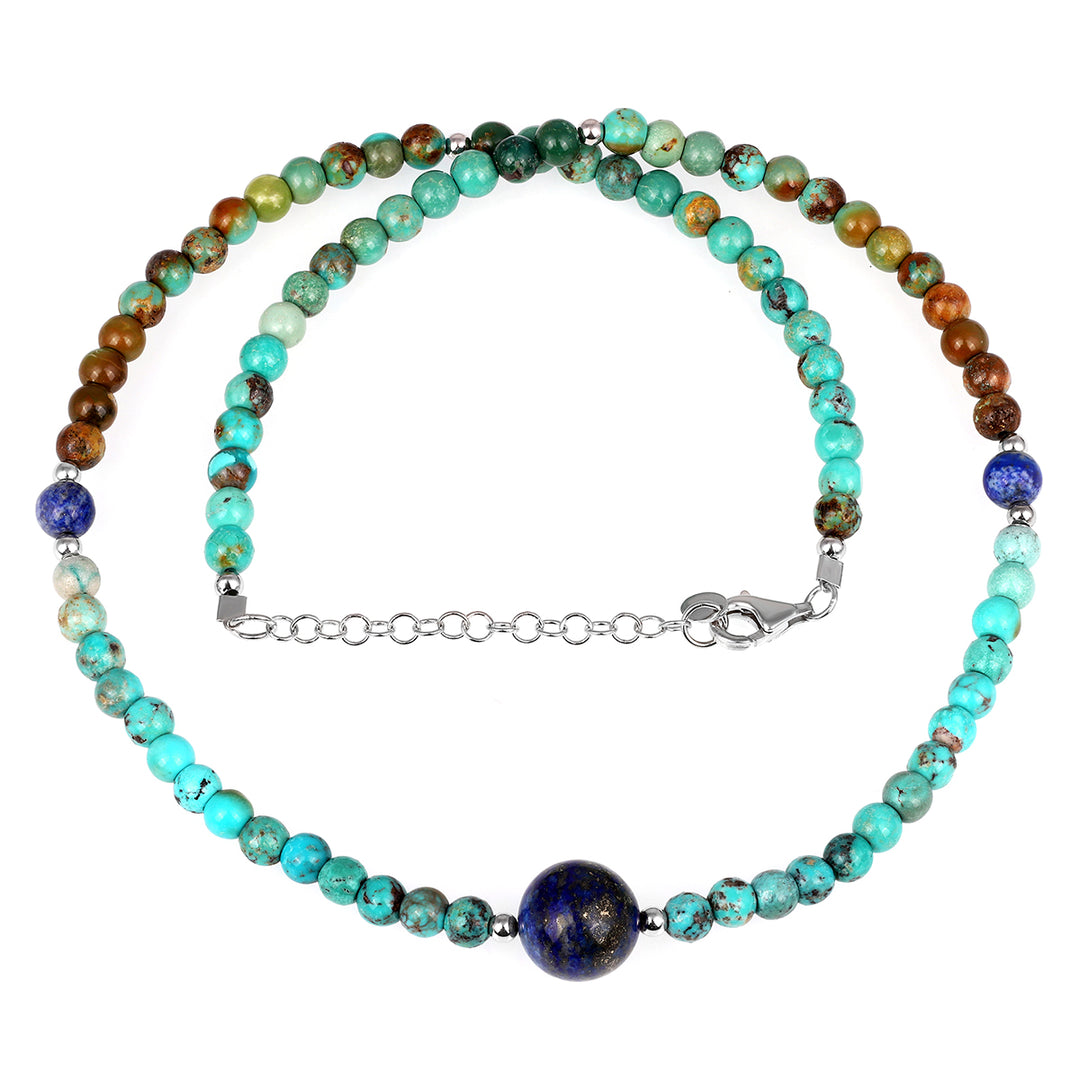 Turquoise and Lapis Lazuli Silver Necklace