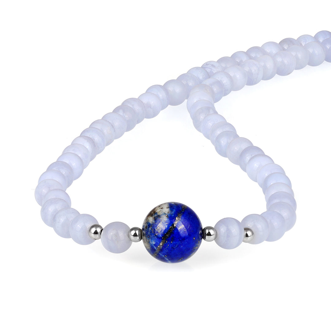 Blue Lace Agate and Lapis Lazuli Silver Necklace