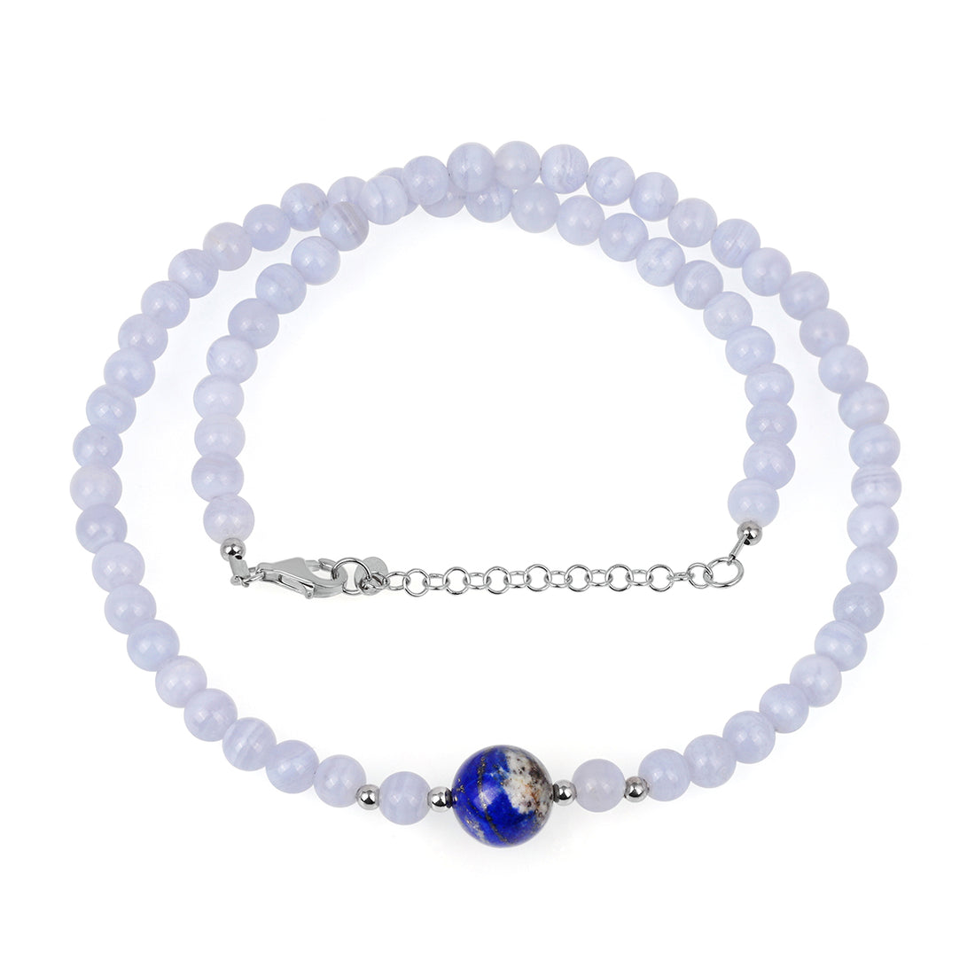 Blue Lace Agate and Lapis Lazuli Silver Necklace