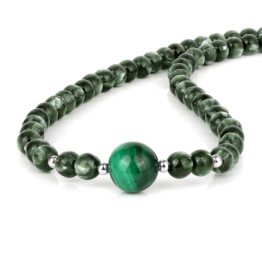 Seraphinite and Malachite Silver Necklace