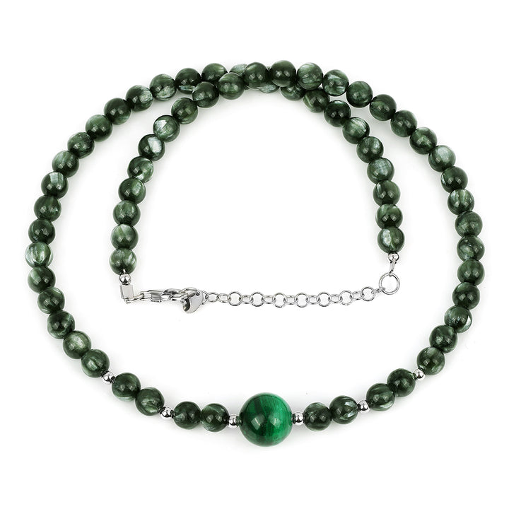 Seraphinite and Malachite Silver Necklace