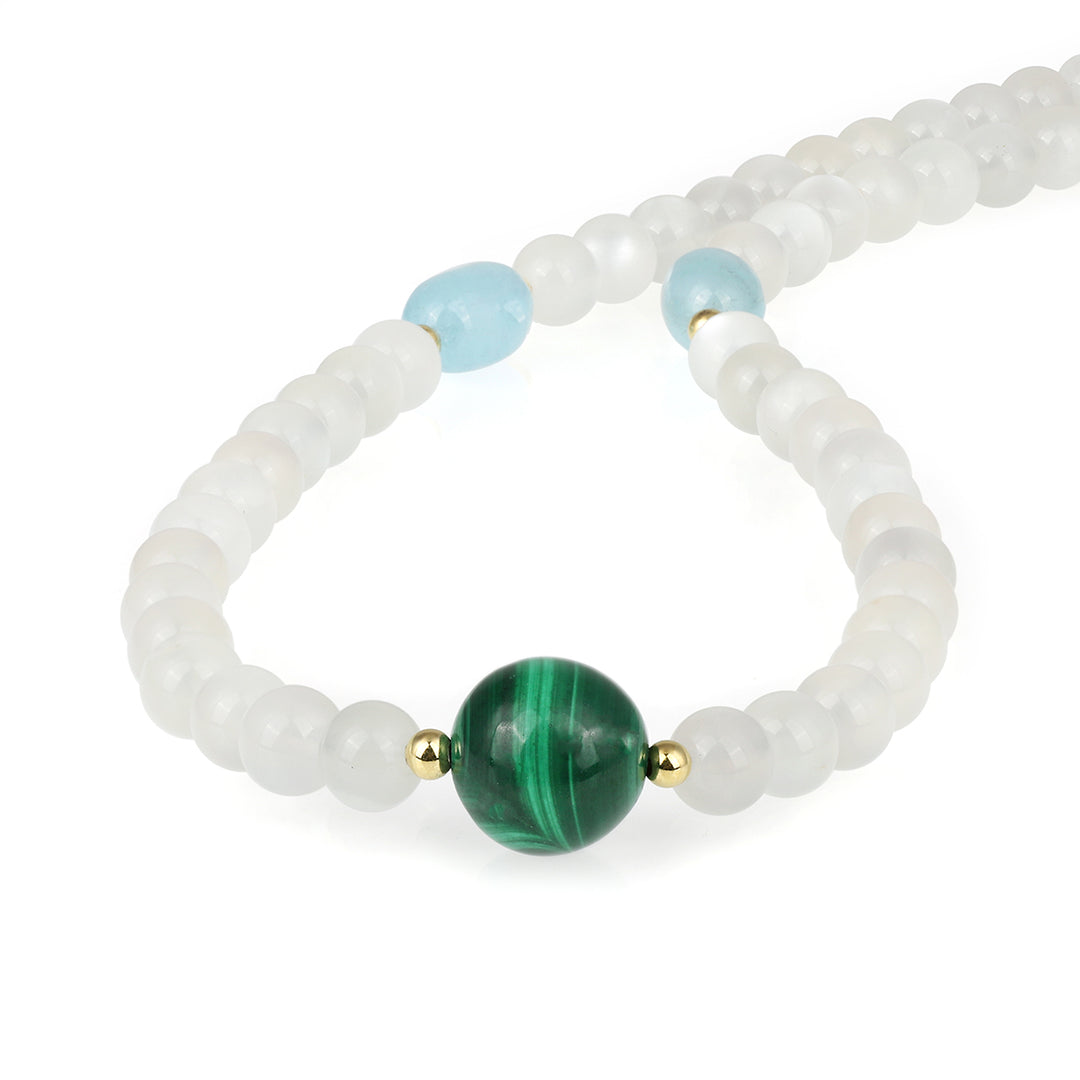 Moonstone, Aquamarine and Malachite Necklace