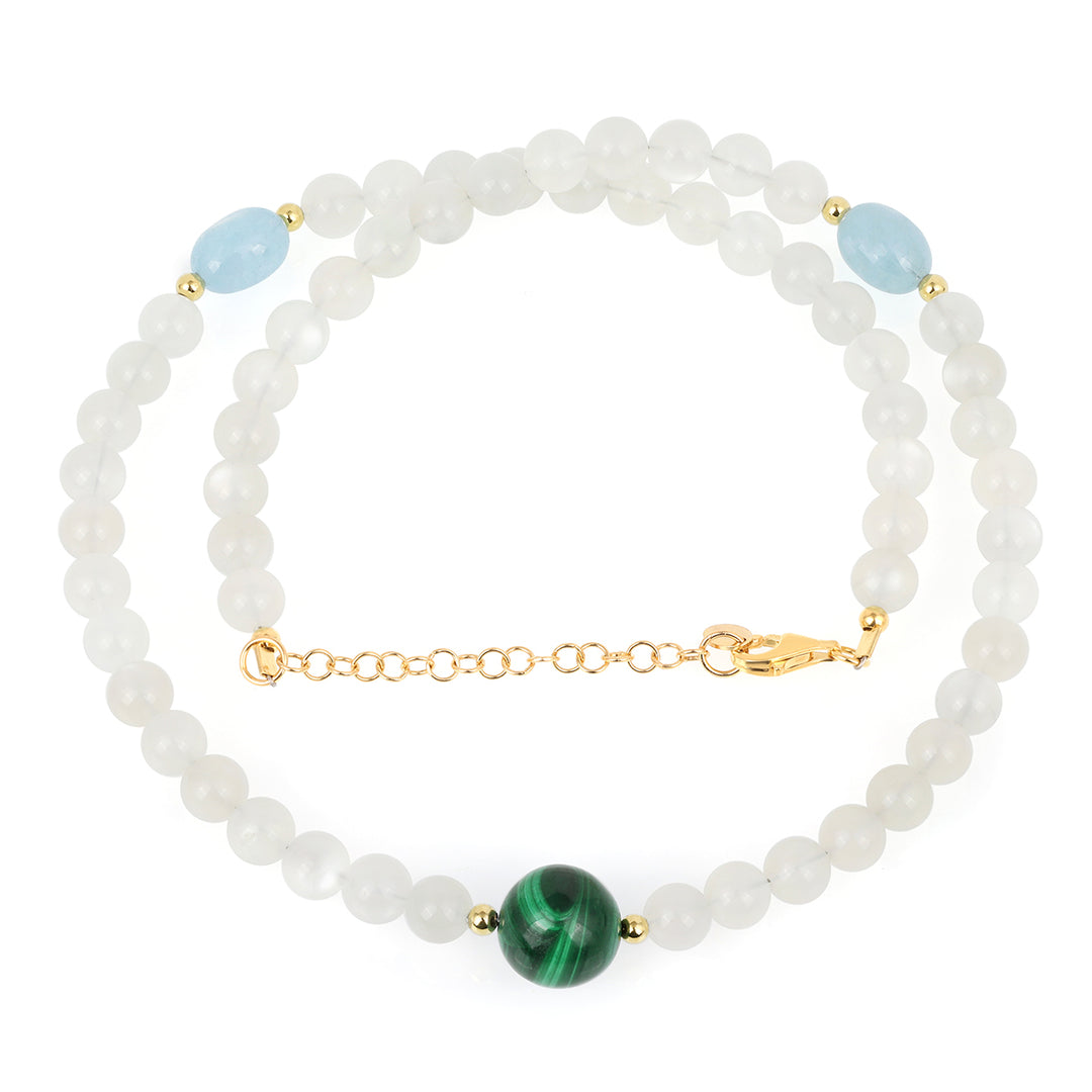 Moonstone, Aquamarine and Malachite Necklace