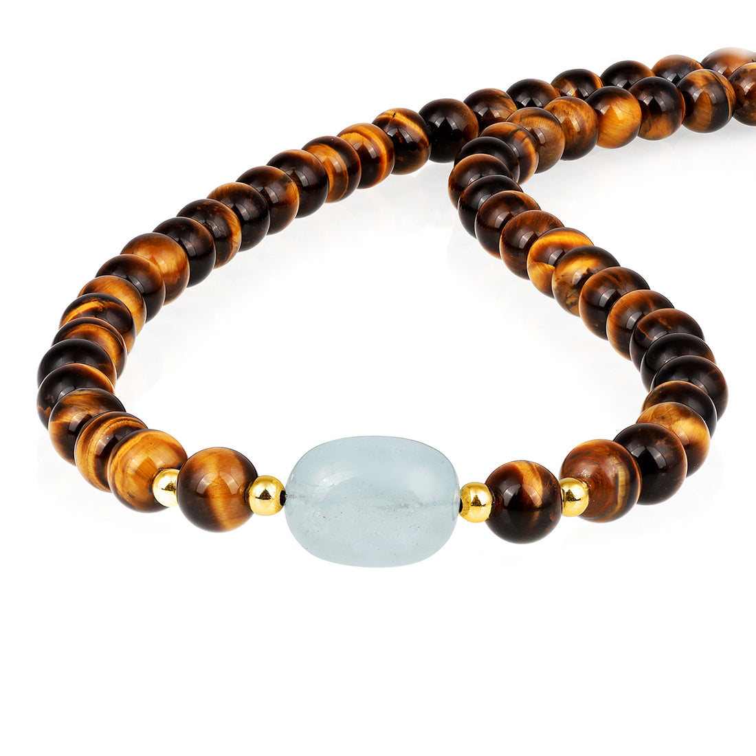 Tiger's Eye and Aquamarine Silver Necklace