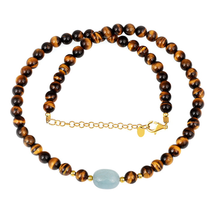 Tiger's Eye and Aquamarine Silver Necklace