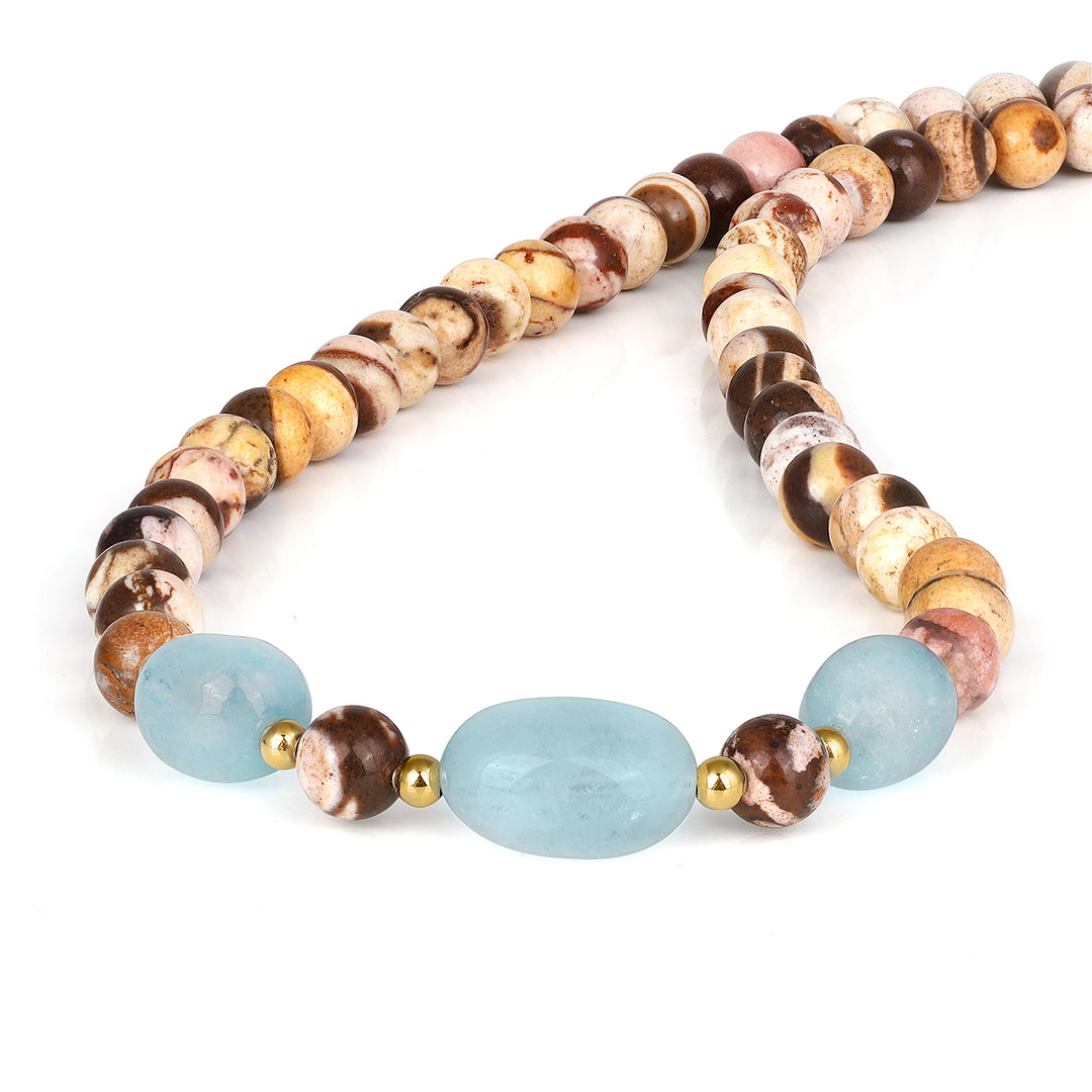 Aquamarine and Zebra Jasper Silver Necklace