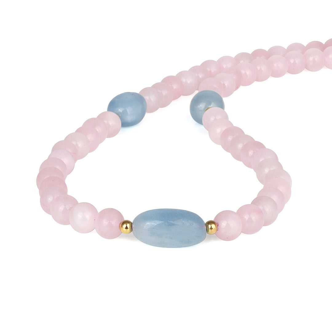 Rose Quartz and Aquamarine Silver Necklace