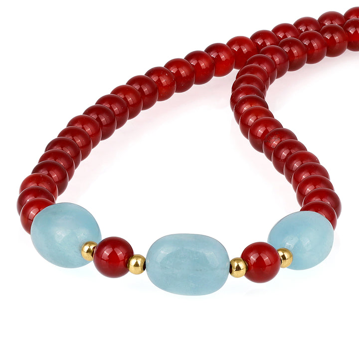 Red Onyx and Aquamarine Silver Necklace