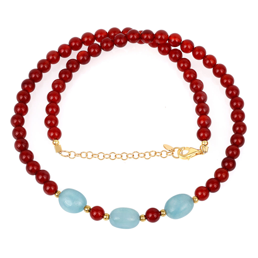 Red Onyx and Aquamarine Silver Necklace