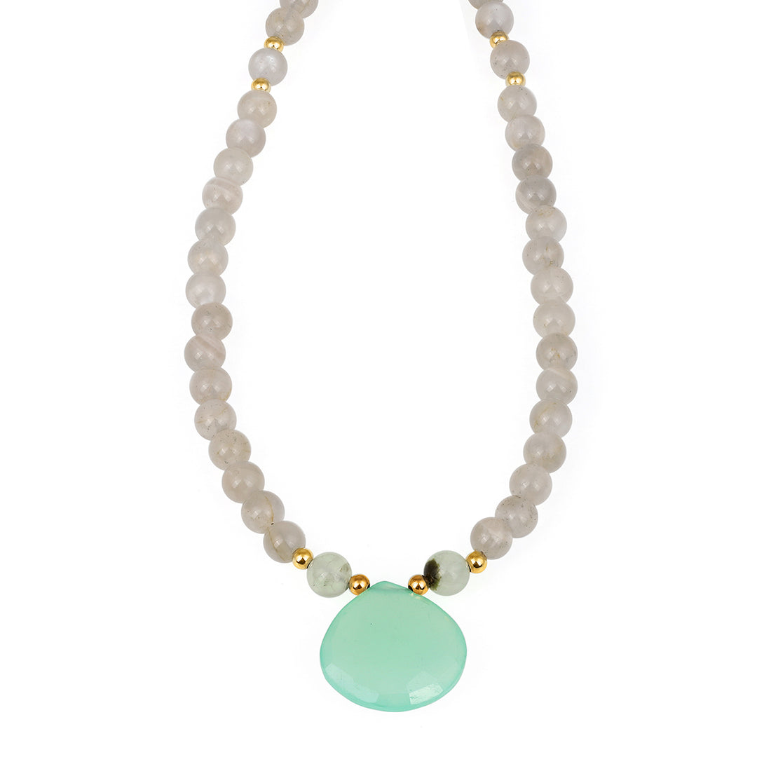 Gray Moonstone, Prehnite and Chalcedony Necklace