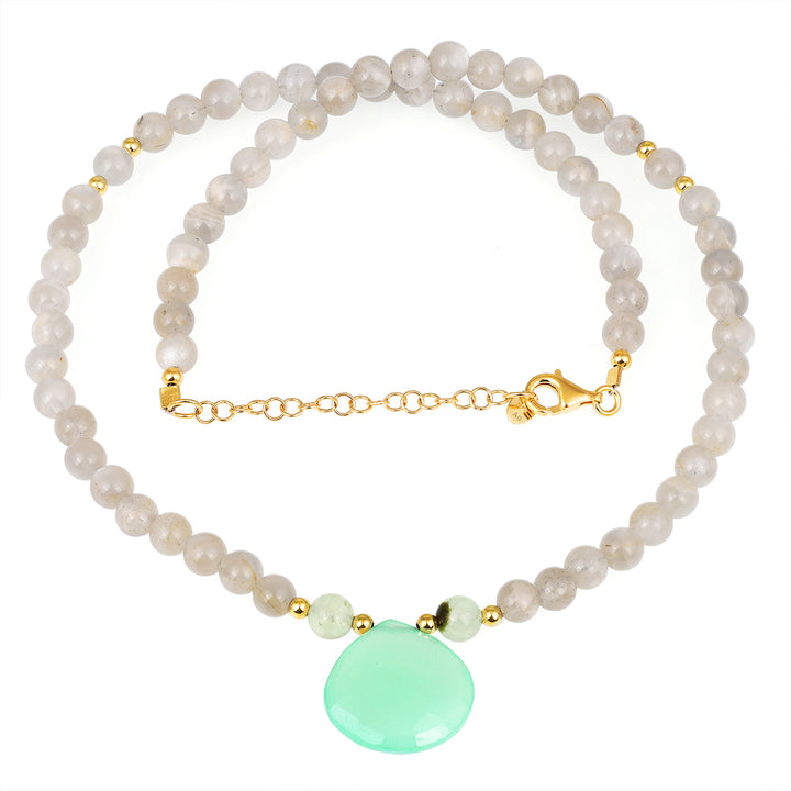 Gray Moonstone, Prehnite and Chalcedony Necklace