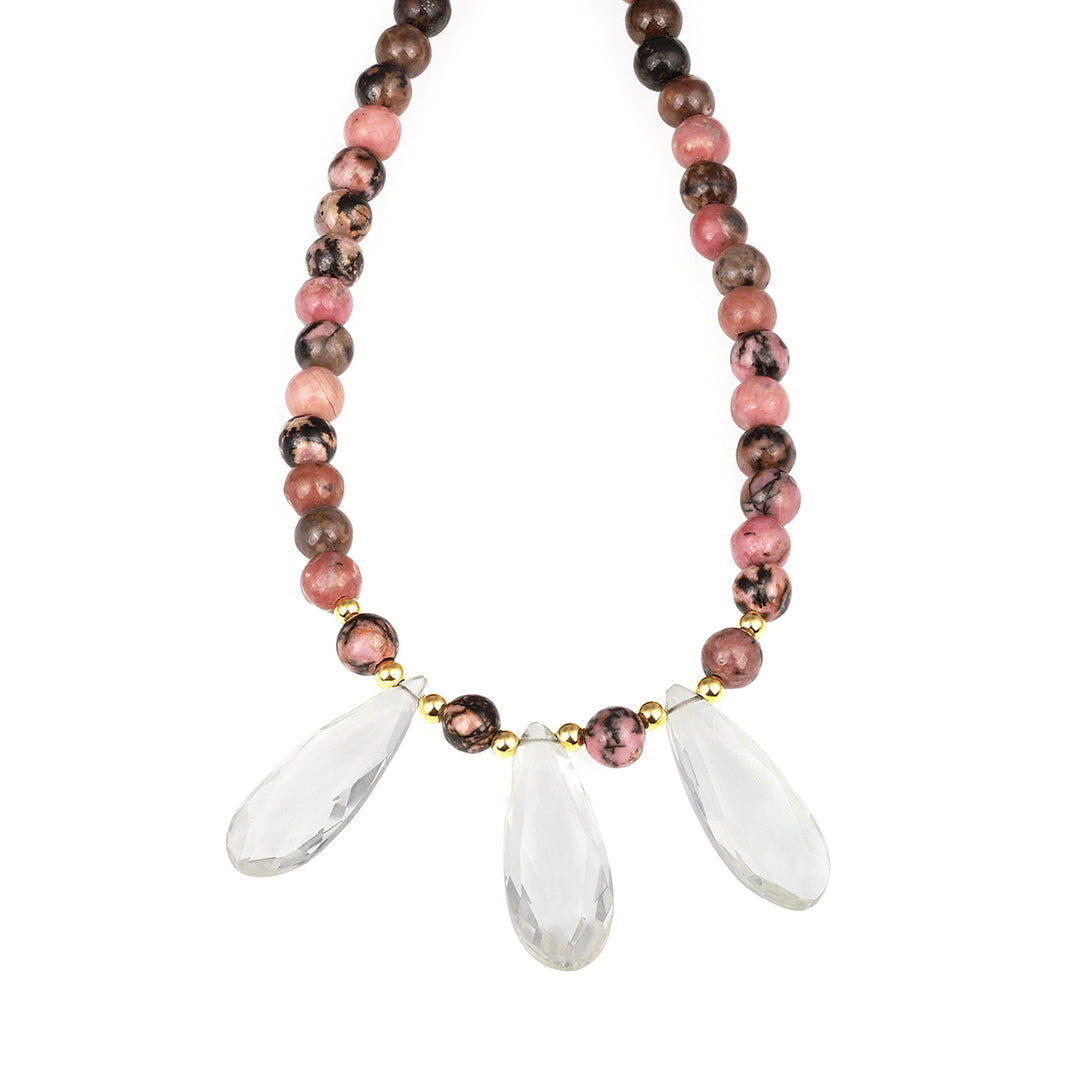 Rhodonite and Crystal Quartz Silver Necklace