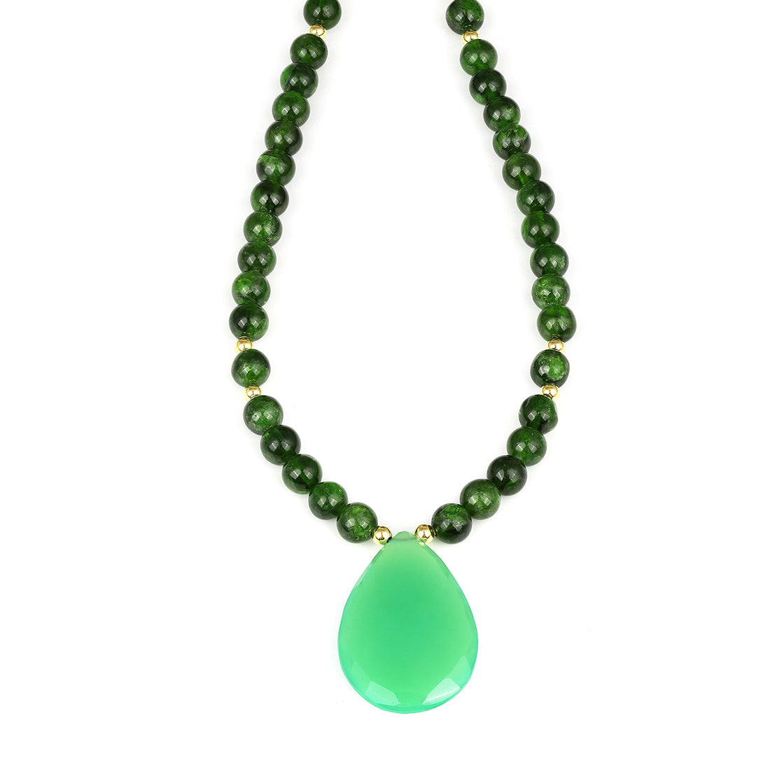 Chrome Diopside and Chalcedony Pendant Necklace