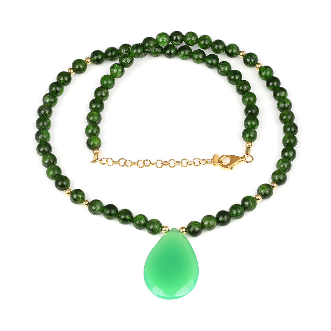 Chrome Diopside and Chalcedony Pendant Necklace