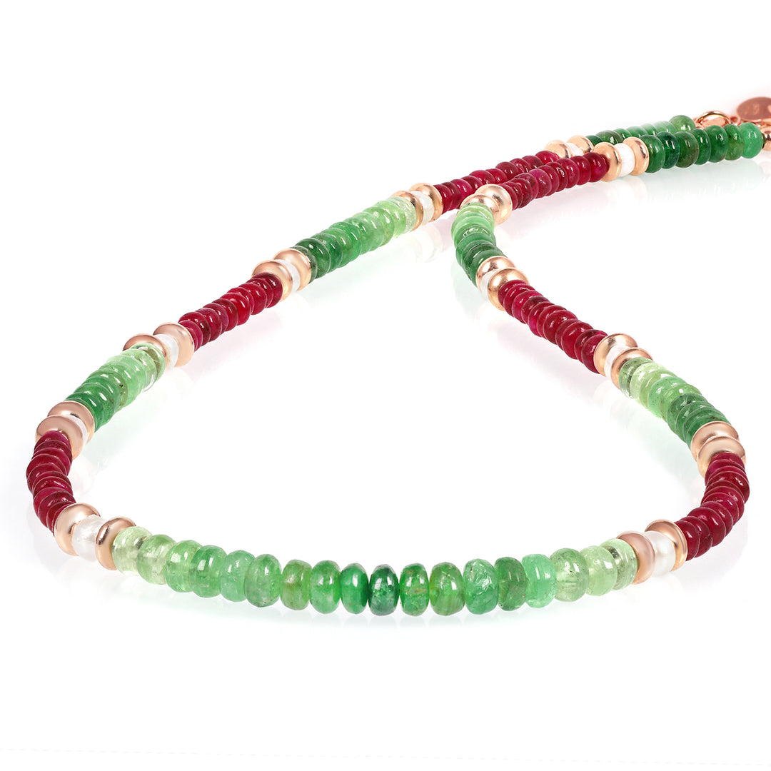 Tsavorite, Pearl and Ruby Silver Necklace