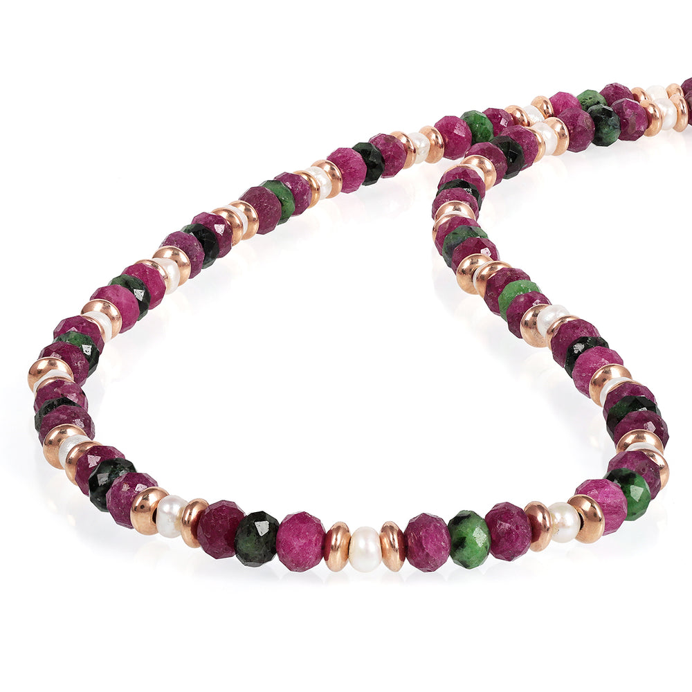 Ruby, Pearl and Ruby Zoisite Silver Necklace