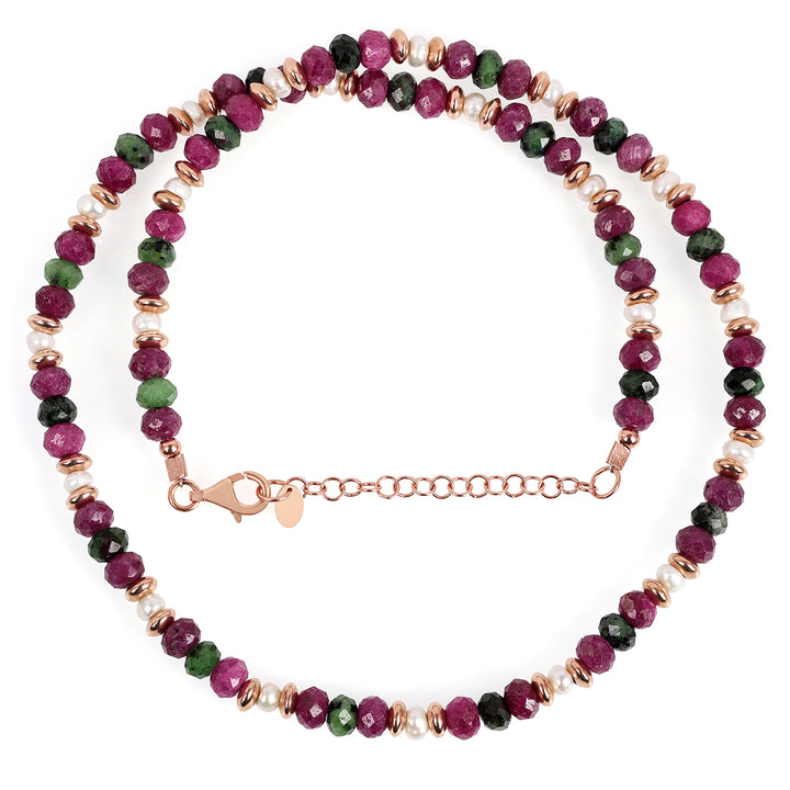 Ruby, Pearl and Ruby Zoisite Silver Necklace