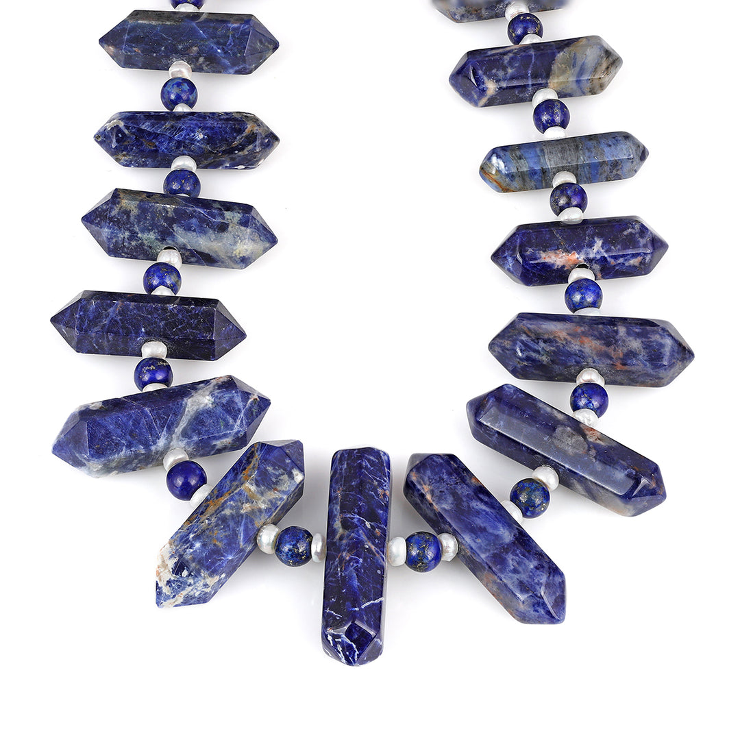 Sodalite, Lapis and Pearl Silver Necklace