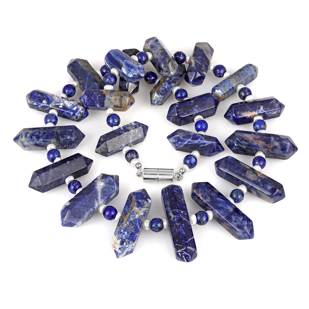 Sodalite, Lapis and Pearl Silver Necklace