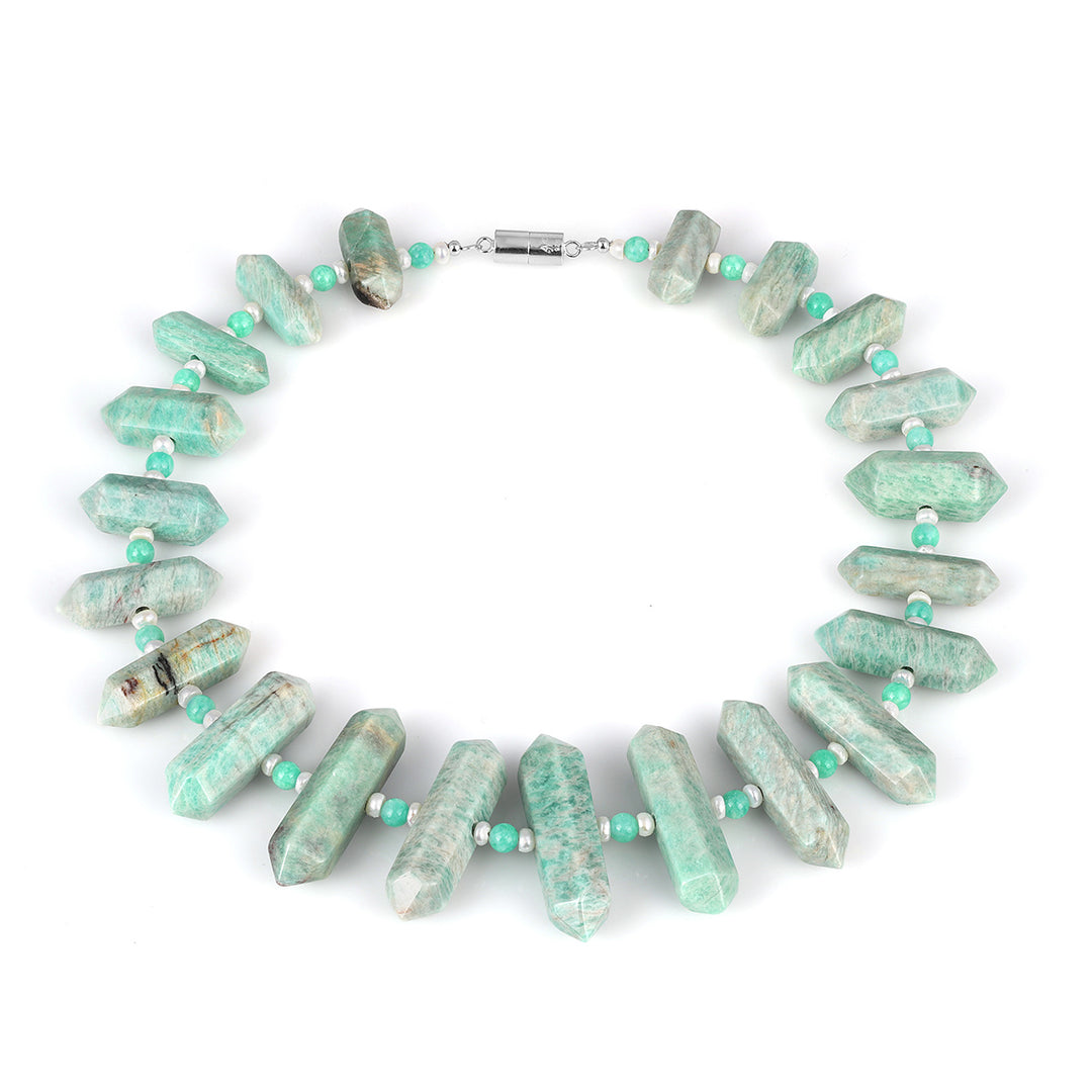 Amazonite and Pearl Silver Necklace