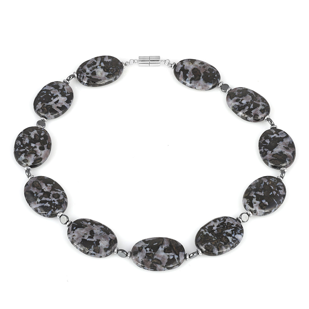 Indigo Gabbro Jasper and Hematite Silver Necklace