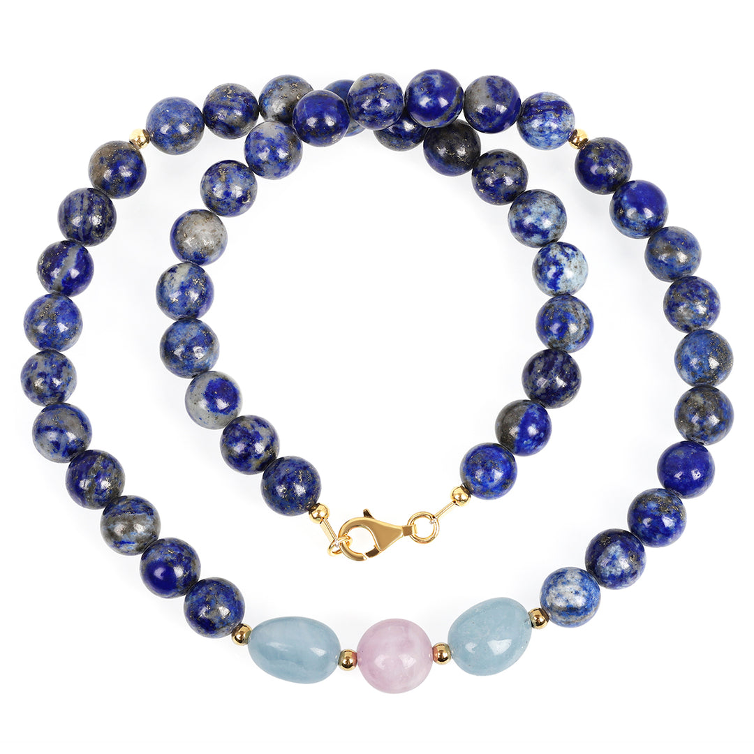 Lapis, Aquamarine and Kunzite Silver Necklace