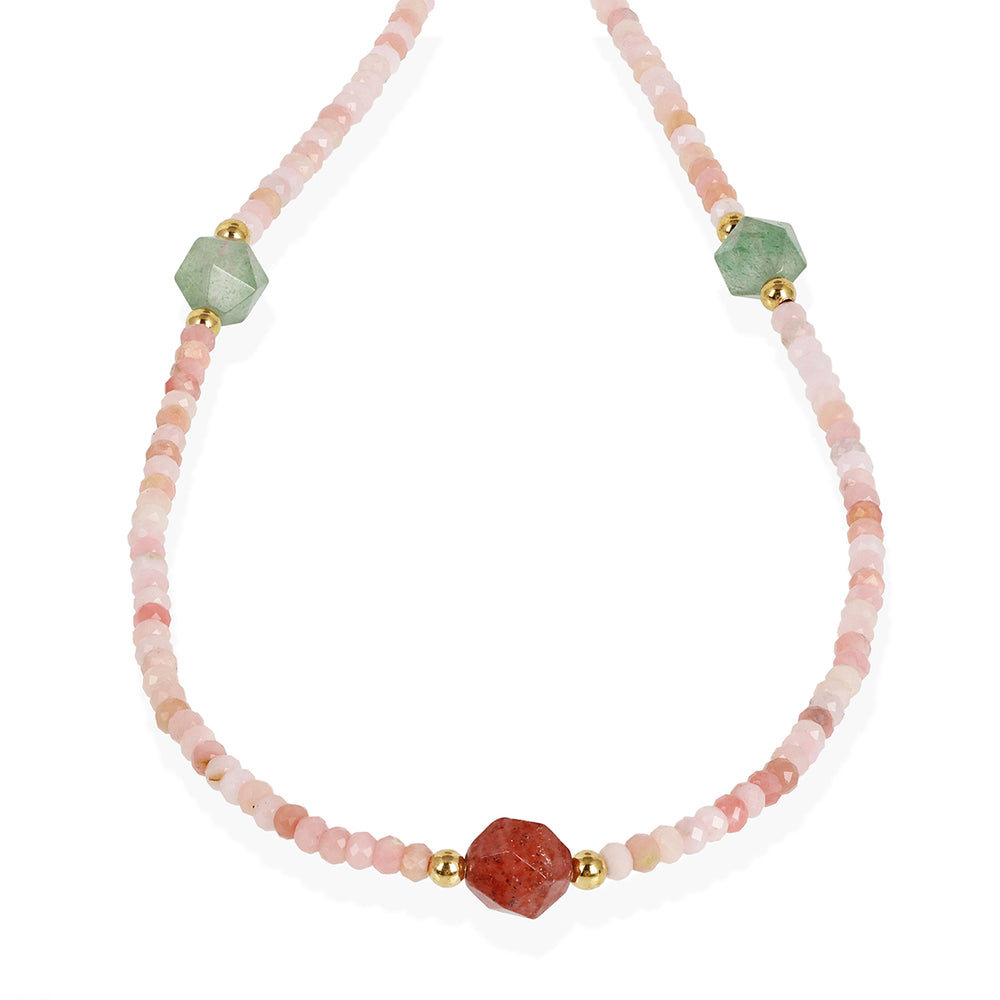 Pink Opal and Strawberry Quartz Silver Necklace