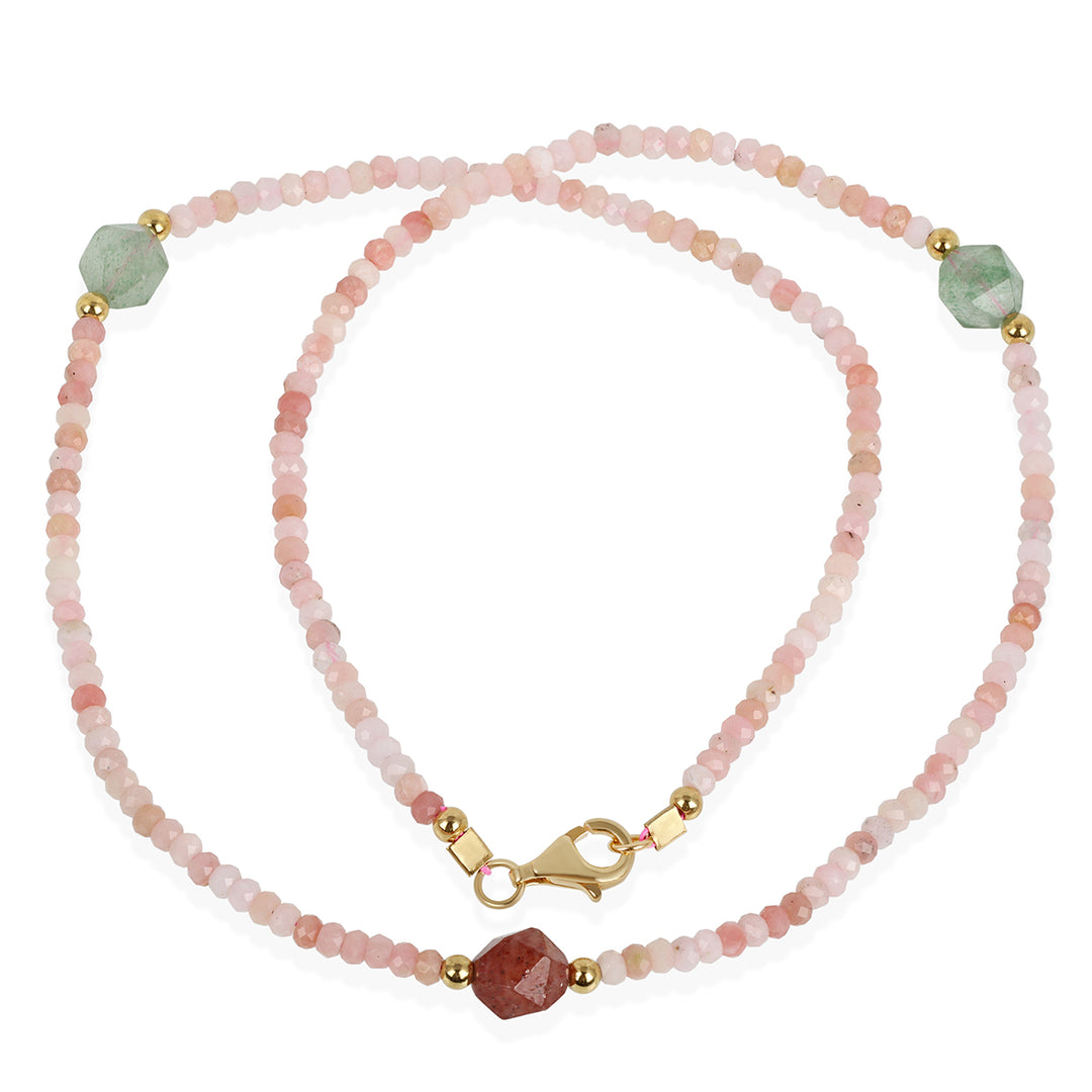 Pink Opal and Strawberry Quartz Silver Necklace