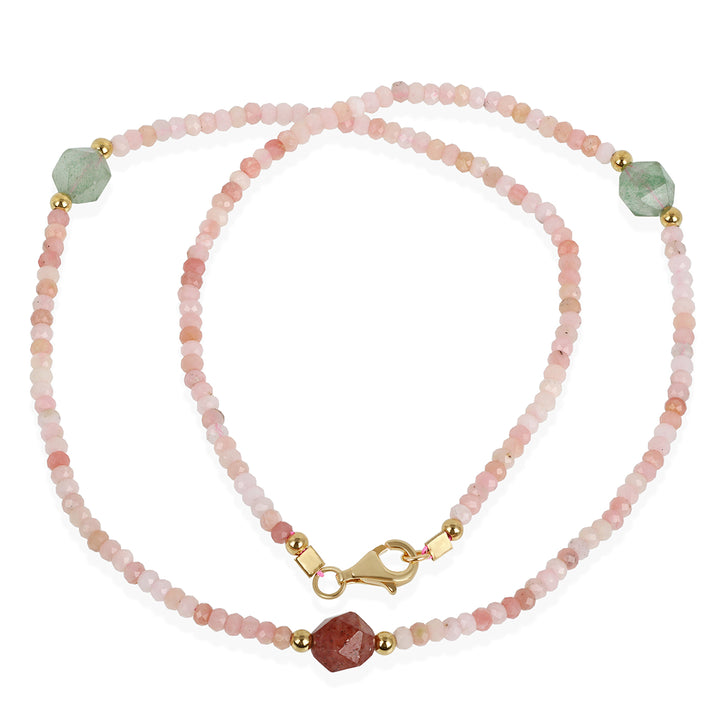 Pink Opal and Strawberry Quartz Silver Necklace