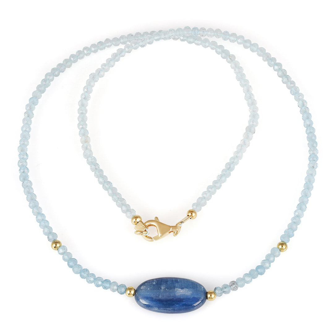 Aquamarine and Kyanite Silver Choker Necklace