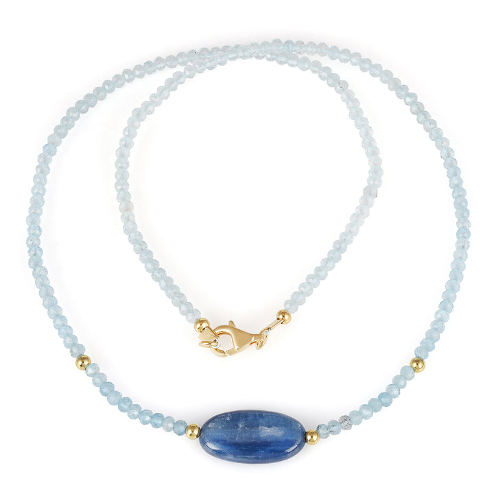 Aquamarine and Kyanite Silver Choker Necklace